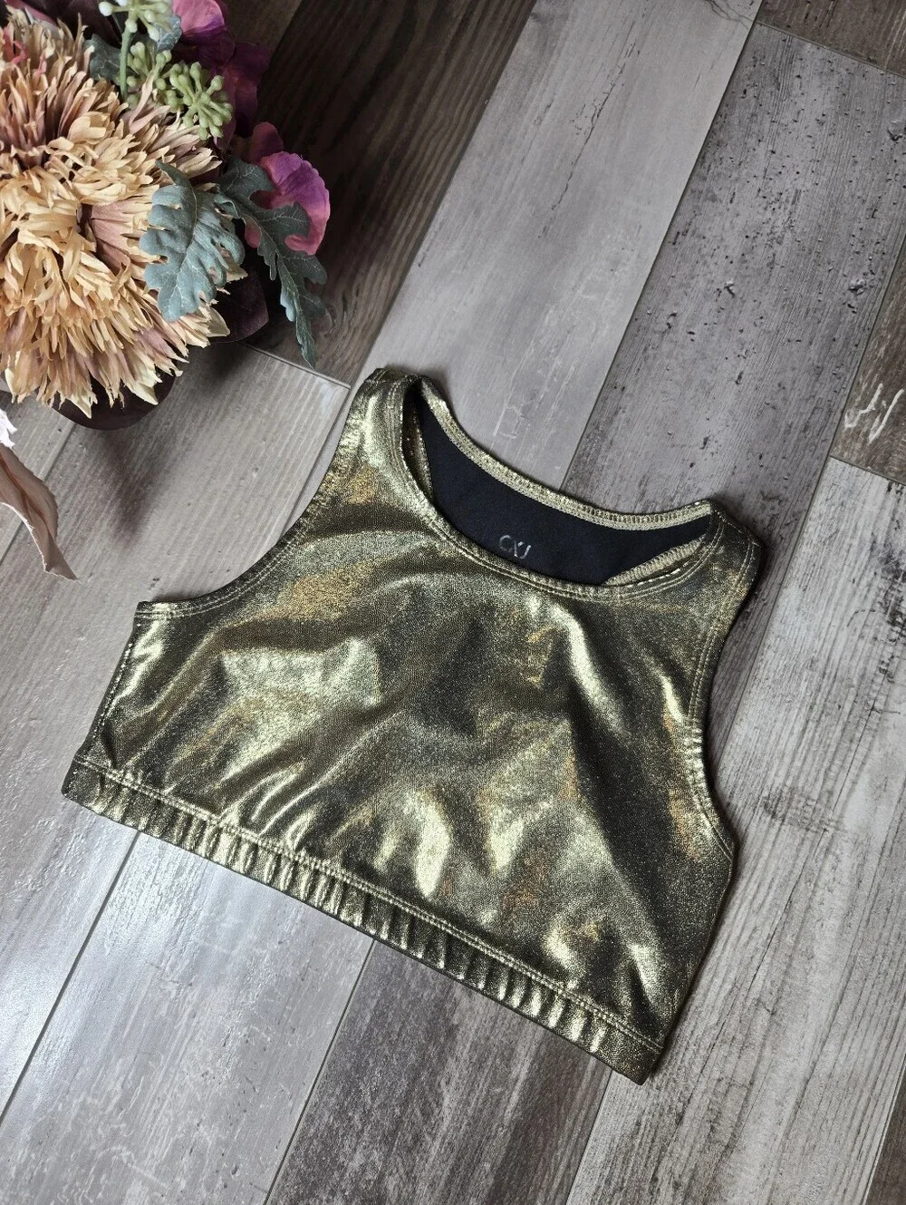 Justice Girls Metallic Cropped Gold Tank Top Size 12 NWOT